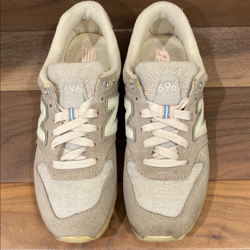 New Balance Tan and White Retro Sneakers with Chunky Sole